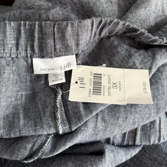 J. Jill Love Linen Relaxed Crop Pants Blue Pull On Wide Leg Blue White 3X - Picture 4 of 5